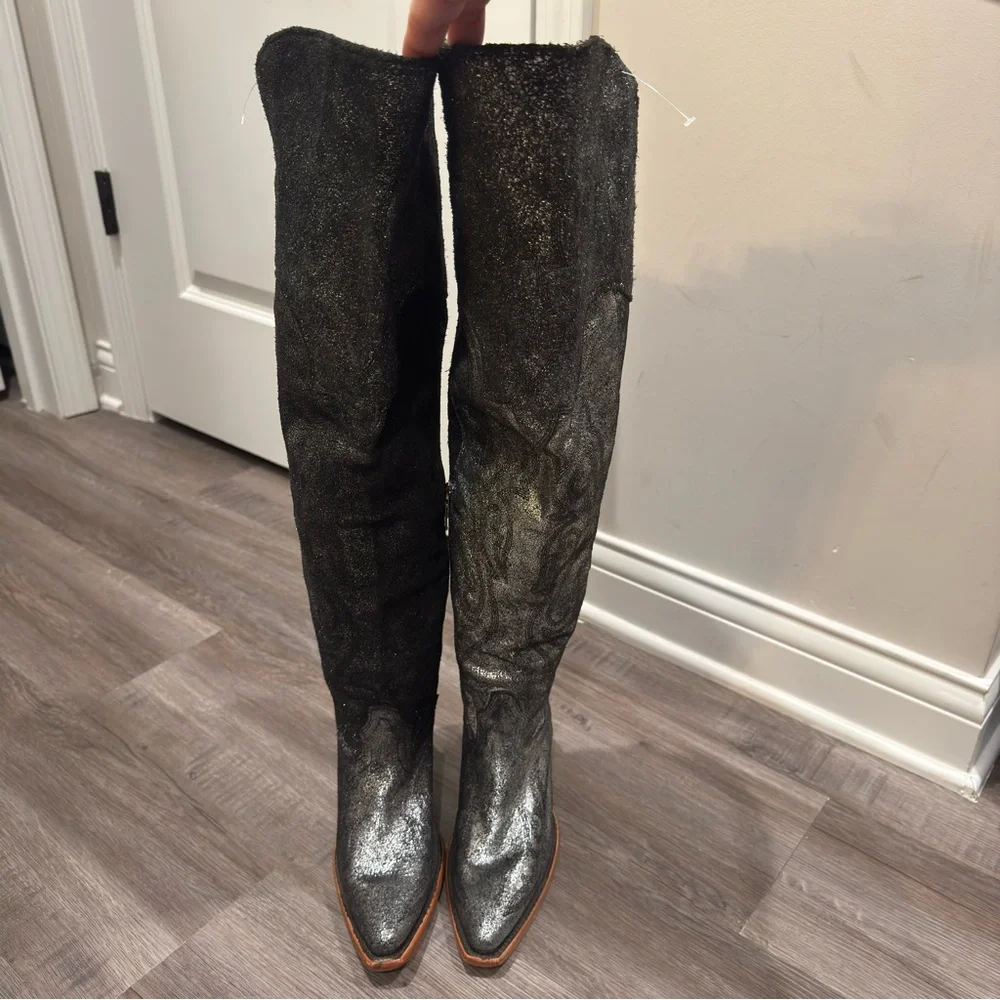 Corral Boots Metallic Tall OTK Silver Black Suede Leather Western Boots Z5245